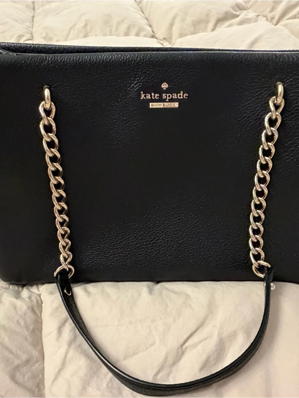 kate spade Black Leather Shoulder Bag with Gold Chain Straps